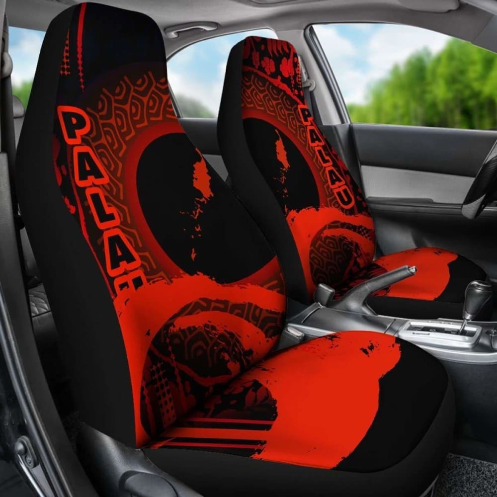 Palau Car Seat Covers - Palau Map Hibiscus And Wave Red - 232125 - YourCarButBetter