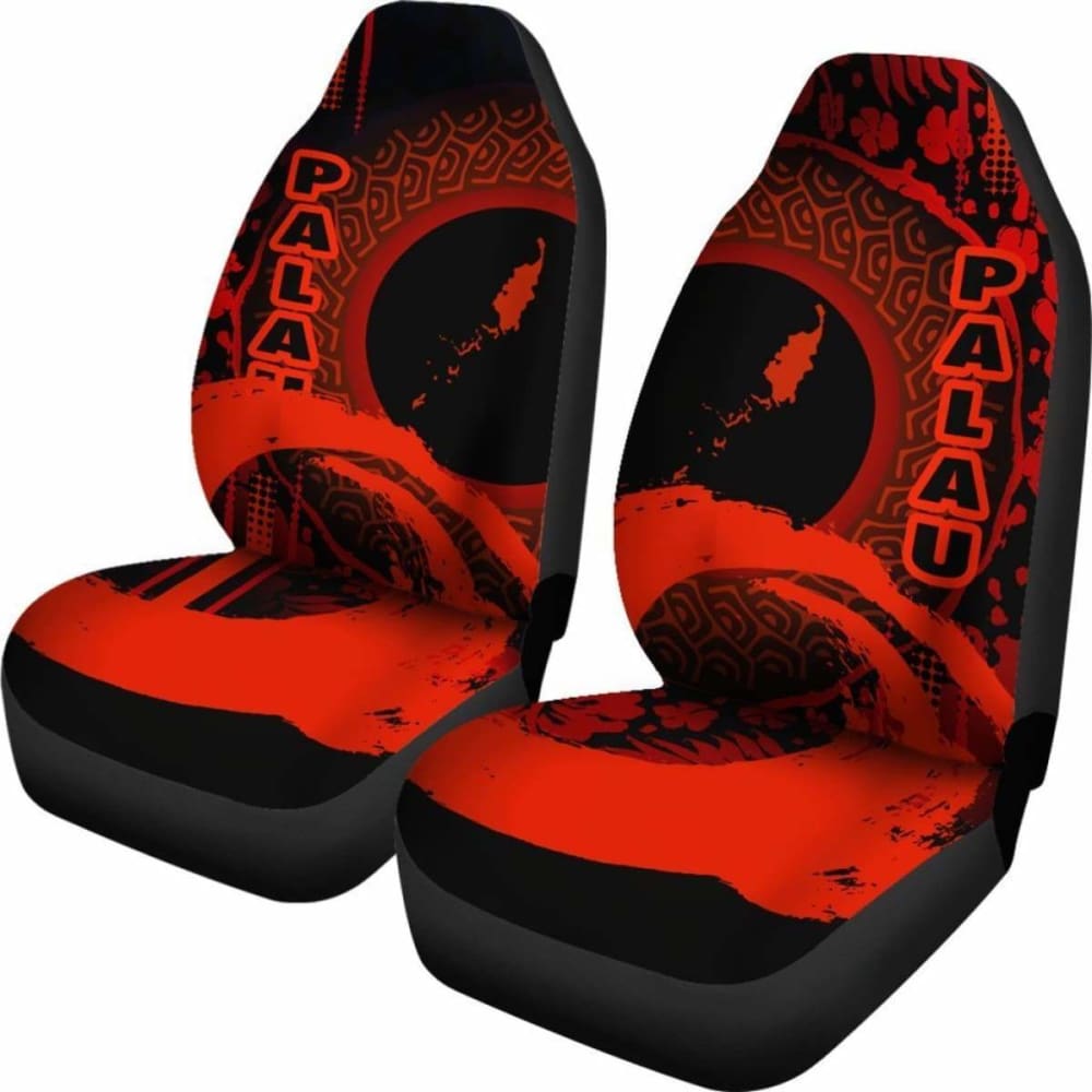 Palau Car Seat Covers - Palau Map Hibiscus And Wave Red - 232125 - YourCarButBetter
