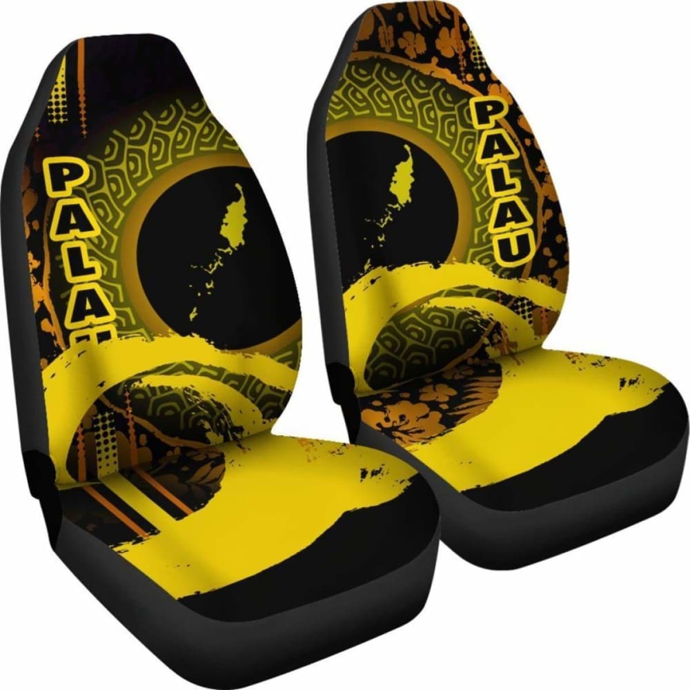 Palau Car Seat Covers - Palau Map Hibiscus And Wave Yellow - 232125 - YourCarButBetter