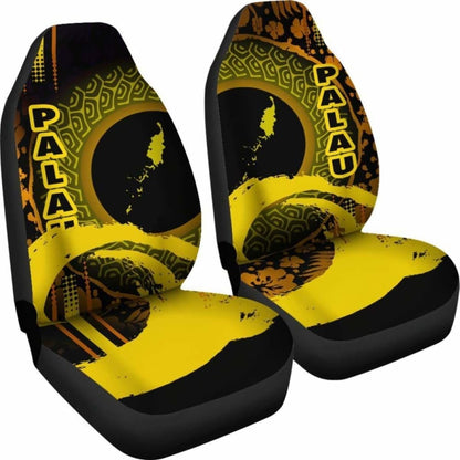 Palau Car Seat Covers - Palau Map Hibiscus And Wave Yellow - 232125 - YourCarButBetter