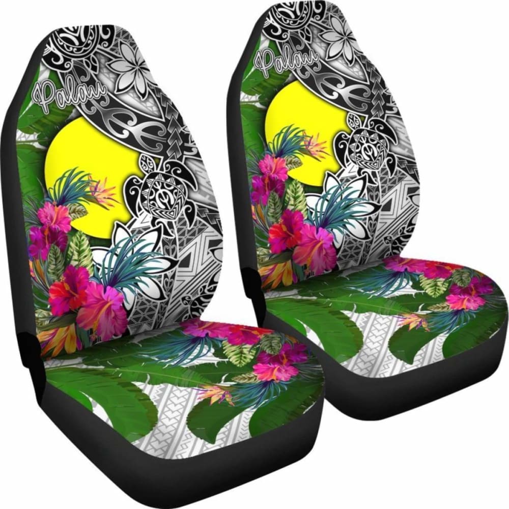 Palau Car Seat Covers White - Turtle Plumeria Banana Leaf - 091114 - YourCarButBetter