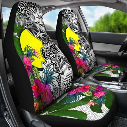 Palau Car Seat Covers White - Turtle Plumeria Banana Leaf - 091114 - YourCarButBetter