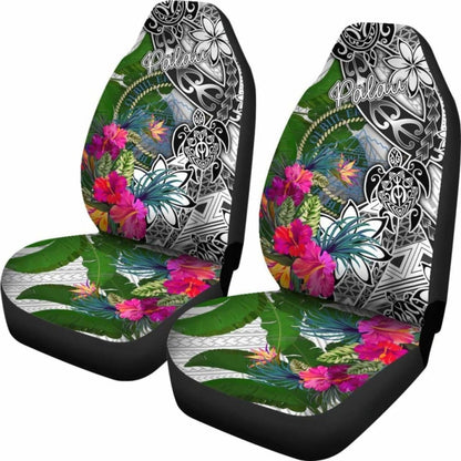 Palau Car Seat Covers White - Turtle Plumeria Banana Leaf Crest - 091114 - YourCarButBetter