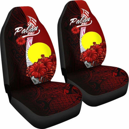 Palau Polynesian Car Seat Covers - Coat Of Arm With Hibiscus - 232125 - YourCarButBetter