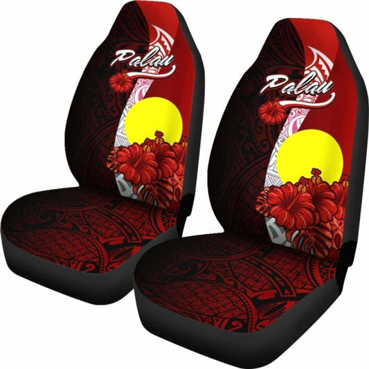 Palau Polynesian Car Seat Covers - Coat Of Arm With Hibiscus - 232125 - YourCarButBetter