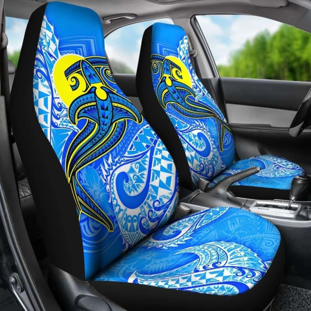 Palau Polynesian Car Seat Covers - Palau Flag With Polynesian Tattoo - 18 174914 - YourCarButBetter