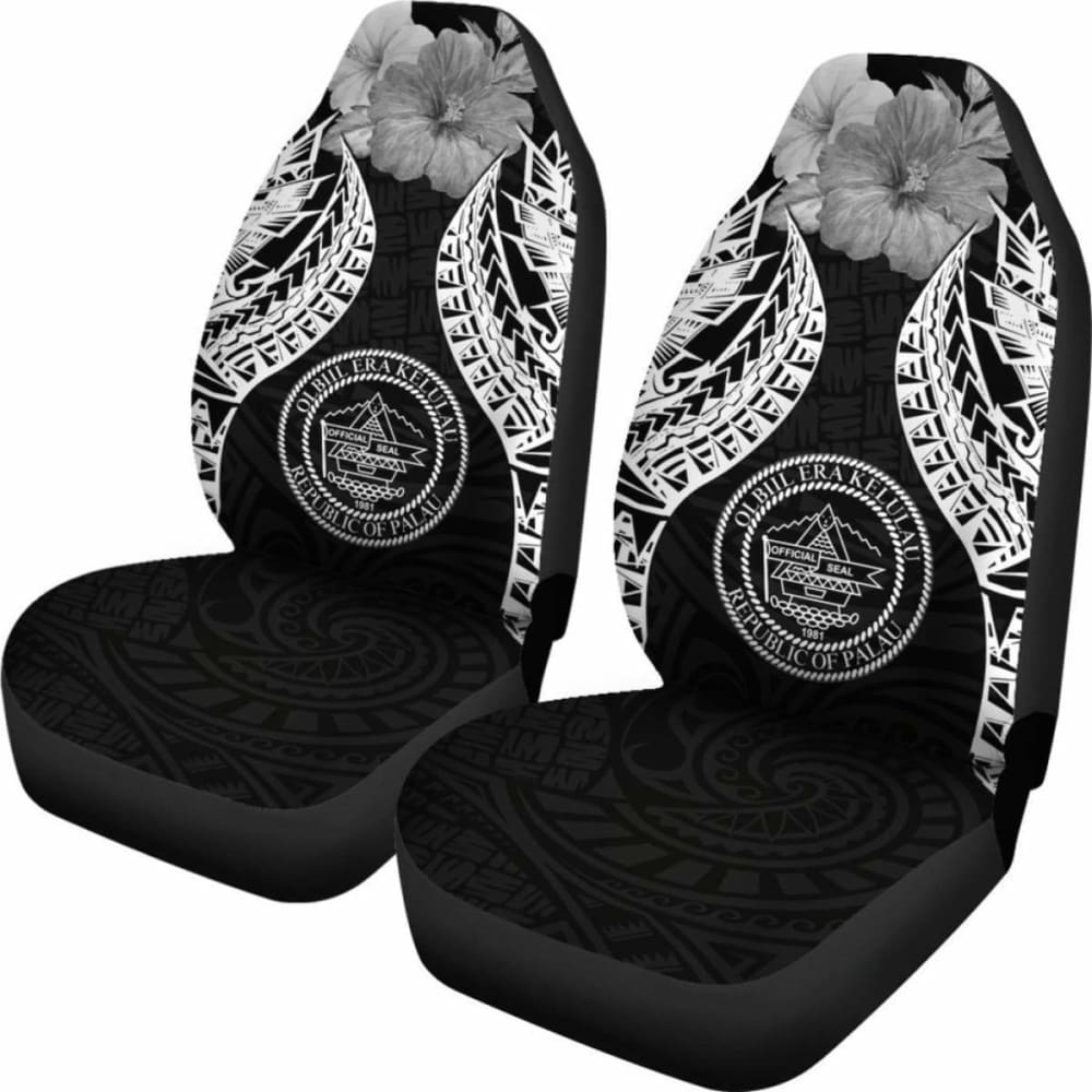 Palau Polynesian Car Seat Covers Pride Seal And Hibiscus Black - 232125 - YourCarButBetter