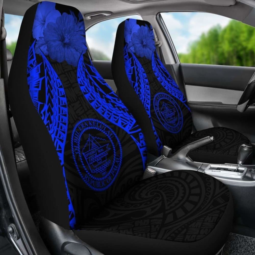 Palau Polynesian Car Seat Covers Pride Seal And Hibiscus Blue - 232125 - YourCarButBetter