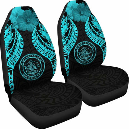 Palau Polynesian Car Seat Covers Pride Seal And Hibiscus Neon Blue - 232125 - YourCarButBetter