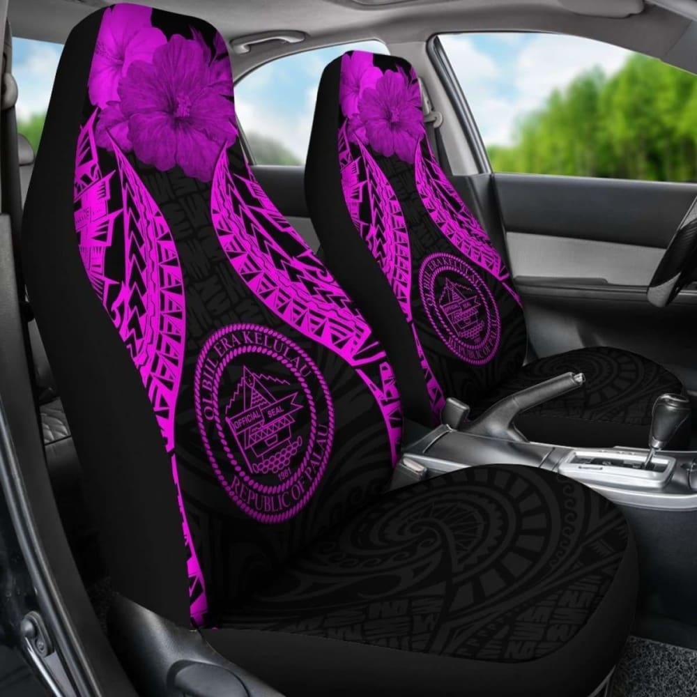 Palau Polynesian Car Seat Covers Pride Seal And Hibiscus Pink - 232125 - YourCarButBetter