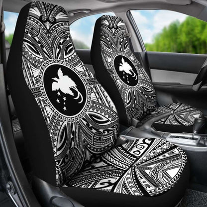 Papua New Guinea 1 Car Seat Cover - Papua New Guinea 1 Coat Of Arms Polynesian White Black 105905 - YourCarButBetter
