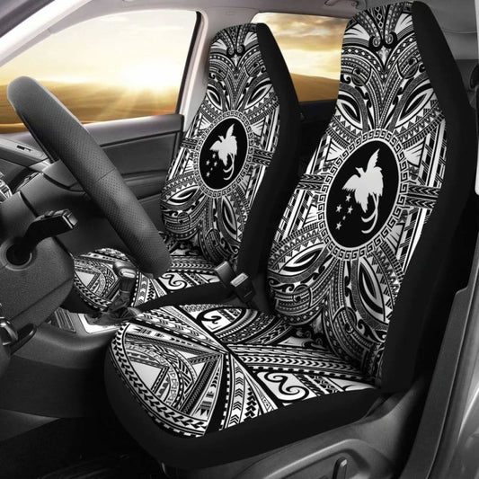 Papua New Guinea 1 Car Seat Cover - Papua New Guinea 1 Coat Of Arms Polynesian White Black 105905 - YourCarButBetter
