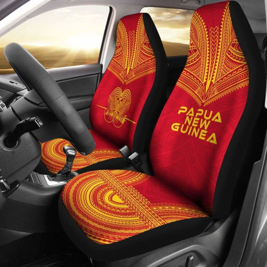 Papua New Guinea Car Seat Cover - Papua New Guinea Coat Of Arms Polynesian Chief Tattoo Red Version - 10 174914 - YourCarButBetter