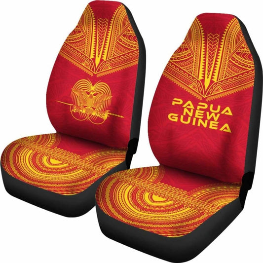 Papua New Guinea Car Seat Cover - Papua New Guinea Coat Of Arms Polynesian Chief Tattoo Red Version - 10 174914 - YourCarButBetter
