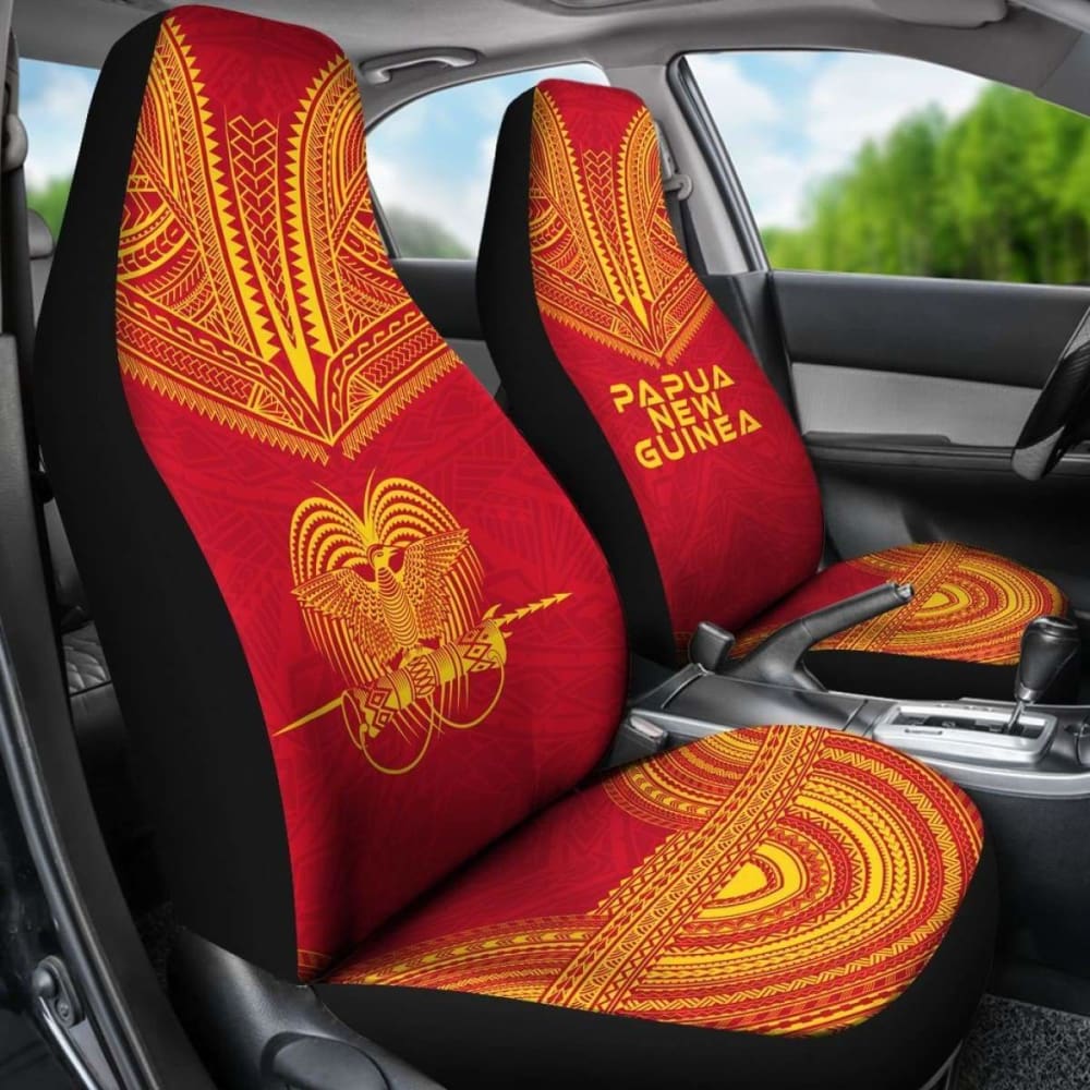 Papua New Guinea Car Seat Cover - Papua New Guinea Coat Of Arms Polynesian Chief Tattoo Red Version - 10 174914 - YourCarButBetter