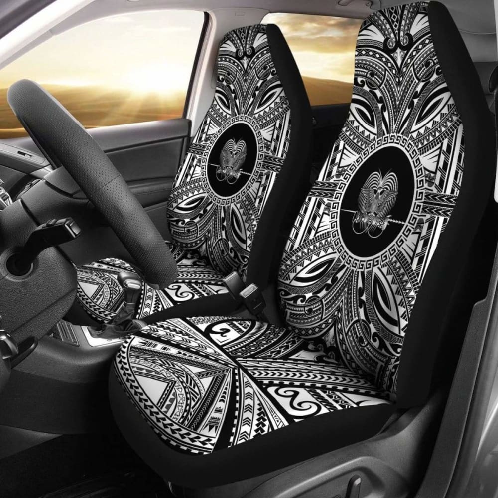 Papua New Guinea Car Seat Cover - Papua New Guinea Coat Of Arms Polynesian White Black 105905 - YourCarButBetter