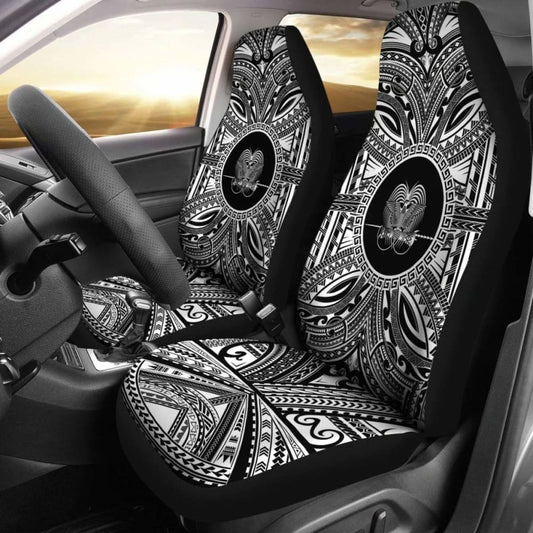 Papua New Guinea Car Seat Cover - Papua New Guinea Coat Of Arms Polynesian White Black 105905 - YourCarButBetter