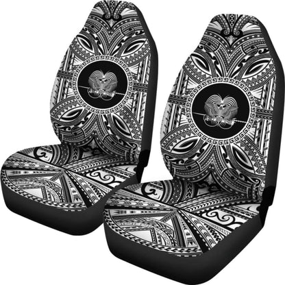 Papua New Guinea Car Seat Cover - Papua New Guinea Coat Of Arms Polynesian White Black 105905 - YourCarButBetter