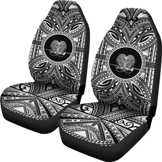 Papua New Guinea Car Seat Cover - Papua New Guinea Coat Of Arms Polynesian White Black 105905 - YourCarButBetter