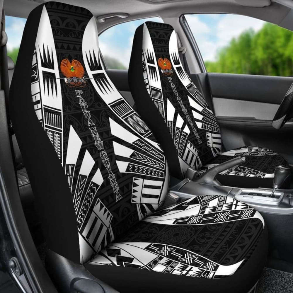 Papua New Guinea Car Seat Covers - Papua New Guinea Coat Of Arms Polynesian Tattoo Black - 9 174914 - YourCarButBetter