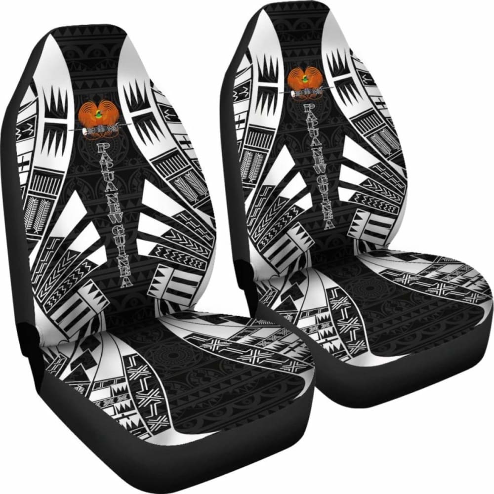 Papua New Guinea Car Seat Covers - Papua New Guinea Coat Of Arms Polynesian Tattoo Black - 9 174914 - YourCarButBetter