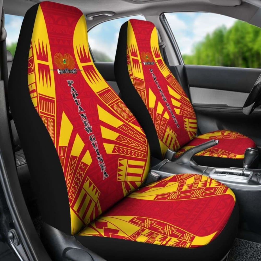 Papua New Guinea Car Seat Covers - Papua New Guinea Coat Of Arms Polynesian Tattoo Flag - 9 174914 - YourCarButBetter