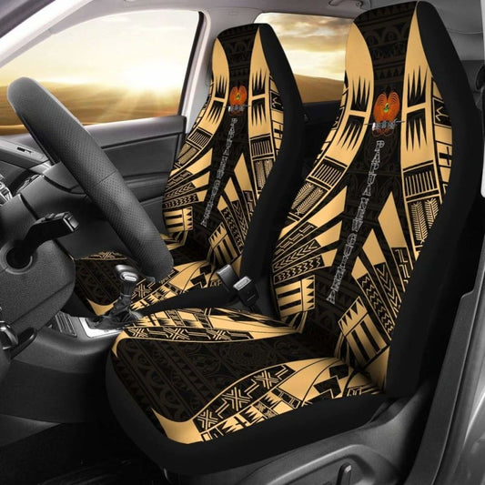 Papua New Guinea Car Seat Covers - Papua New Guinea Coat Of Arms Polynesian Tattoo Gold - 9 174914 - YourCarButBetter