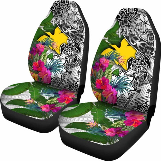 Papua New Guinea Car Seat Covers White - Turtle Plumeria Banana Leaf - 091114 - YourCarButBetter