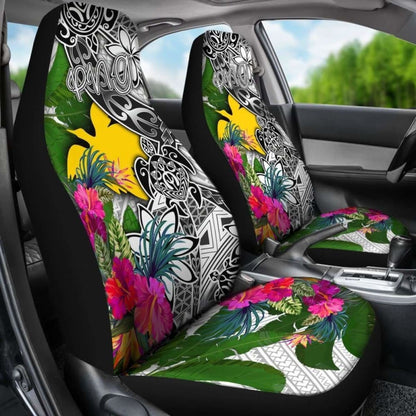 Papua New Guinea Car Seat Covers White - Turtle Plumeria Banana Leaf - 091114 - YourCarButBetter