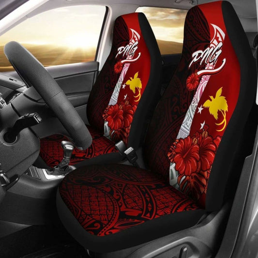 Papua New Guinea Polynesian Car Seat Covers - Coat Of Arm With Hibiscus - 232125 - YourCarButBetter