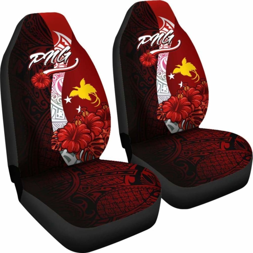 Papua New Guinea Polynesian Car Seat Covers - Coat Of Arm With Hibiscus - 232125 - YourCarButBetter