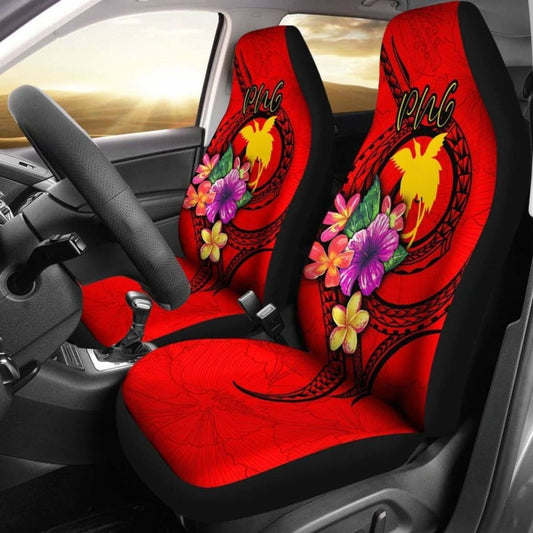 Papua New Guinea Polynesian Car Seat Covers - Floral With Seal Red - 153908 - YourCarButBetter