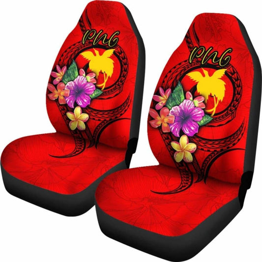 Papua New Guinea Polynesian Car Seat Covers - Floral With Seal Red - 153908 - YourCarButBetter