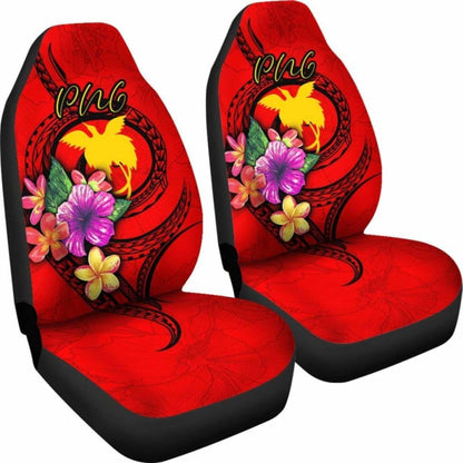 Papua New Guinea Polynesian Car Seat Covers - Floral With Seal Red - 153908 - YourCarButBetter
