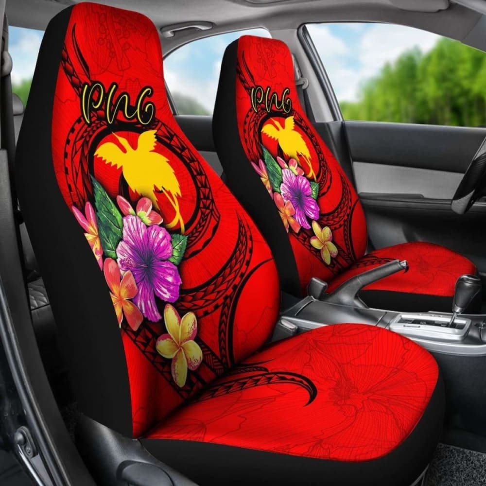 Papua New Guinea Polynesian Car Seat Covers - Floral With Seal Red - 153908 - YourCarButBetter