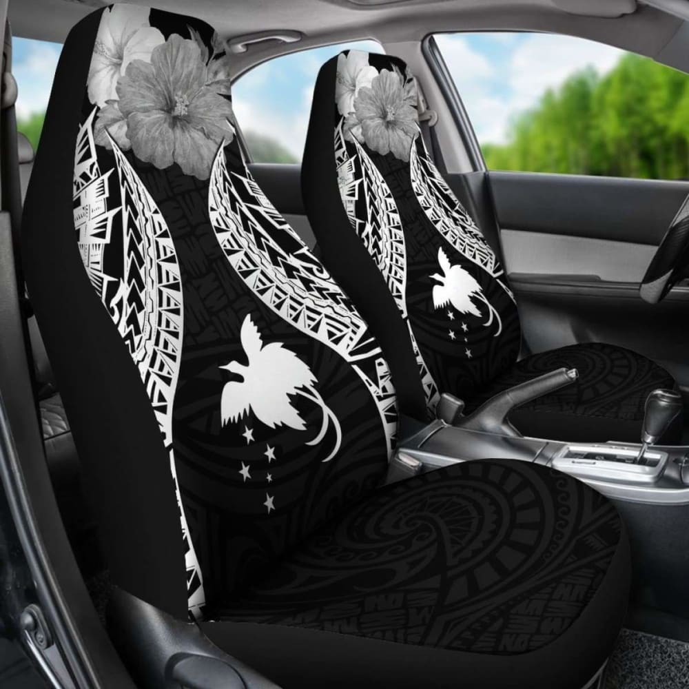 Papua New Guinea Polynesian Car Seat Covers Pride Seal And Hibiscus Black - 232125 - YourCarButBetter