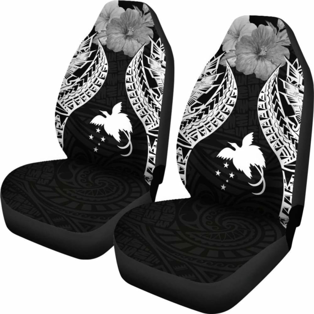 Papua New Guinea Polynesian Car Seat Covers Pride Seal And Hibiscus Black - 232125 - YourCarButBetter