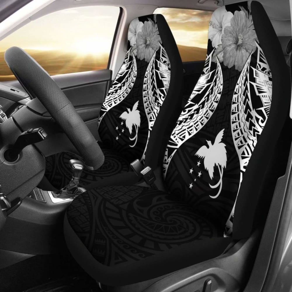 Papua New Guinea Polynesian Car Seat Covers Pride Seal And Hibiscus Black - 232125 - YourCarButBetter