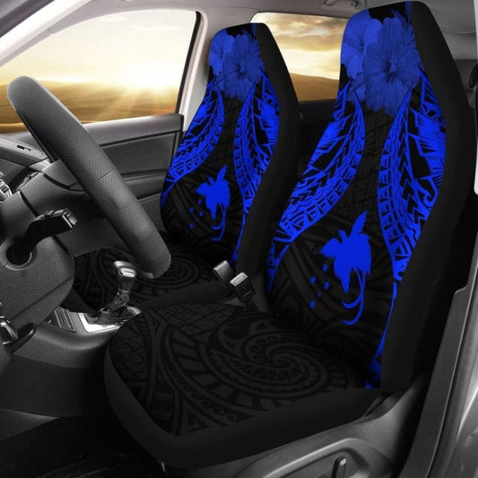 Papua New Guinea Polynesian Car Seat Covers Pride Seal And Hibiscus Blue - 232125 - YourCarButBetter