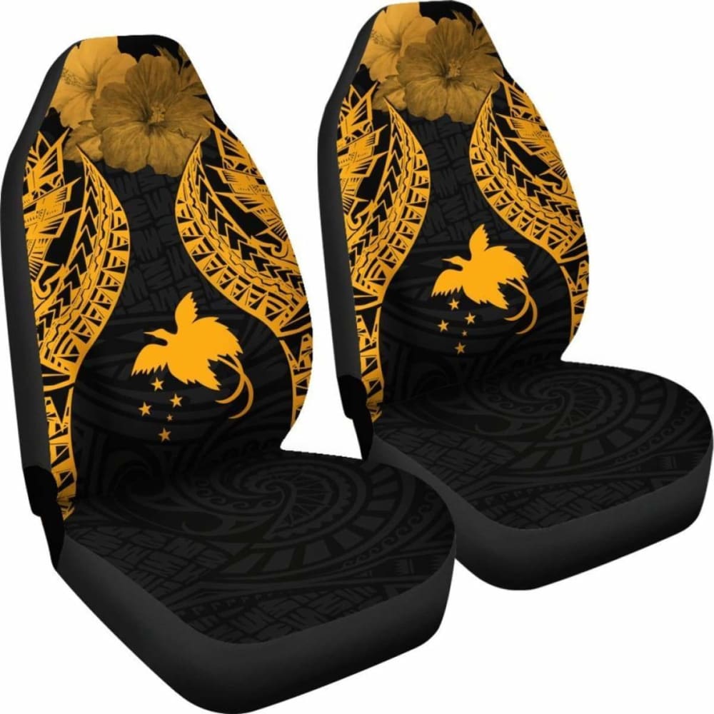 Papua New Guinea Polynesian Car Seat Covers Pride Seal And Hibiscus Gold - 232125 - YourCarButBetter
