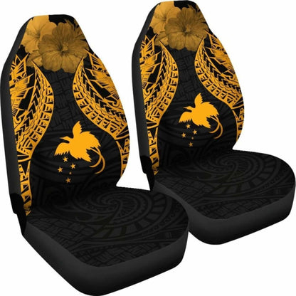 Papua New Guinea Polynesian Car Seat Covers Pride Seal And Hibiscus Gold - 232125 - YourCarButBetter