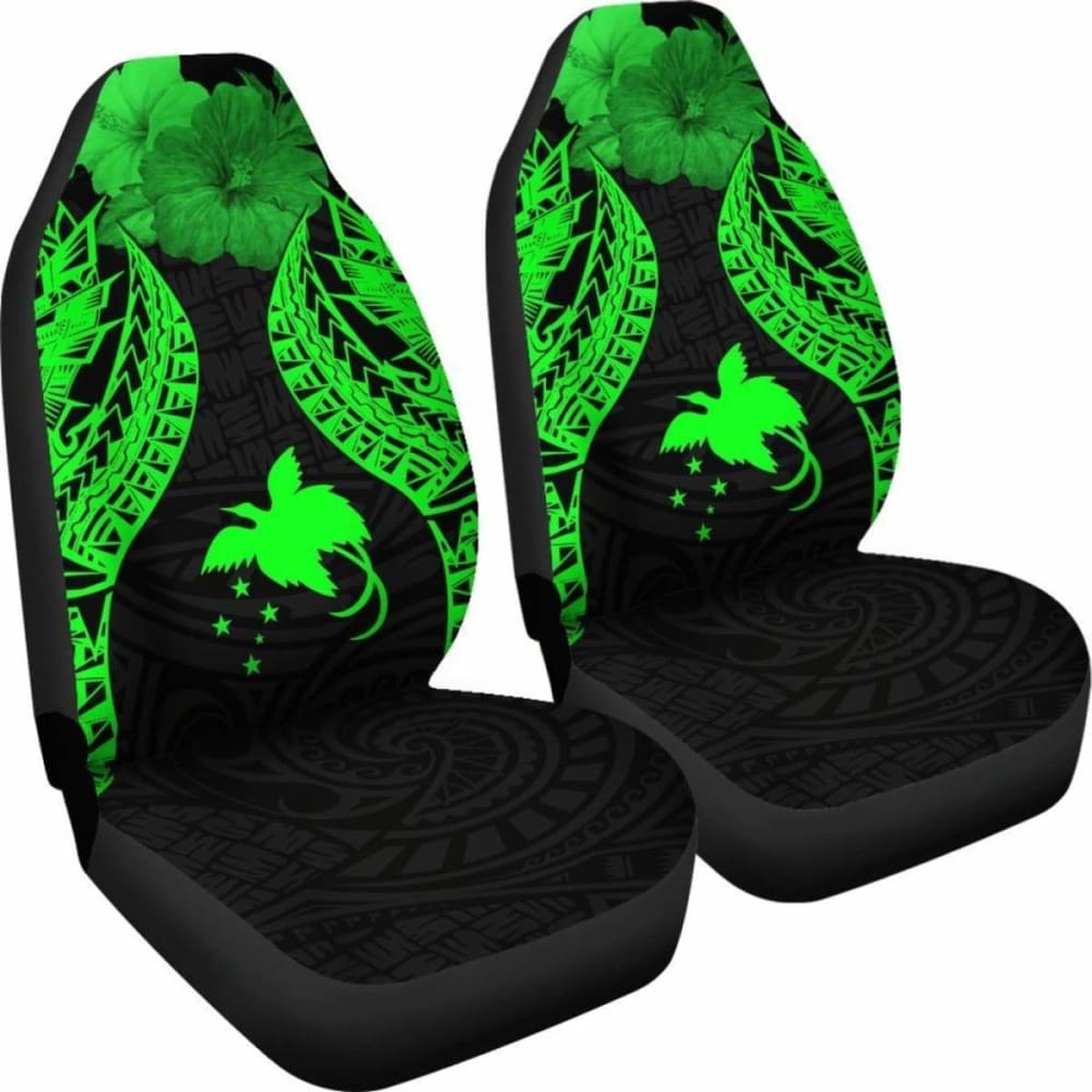 Papua New Guinea Polynesian Car Seat Covers Pride Seal And Hibiscus Green - 232125 - YourCarButBetter