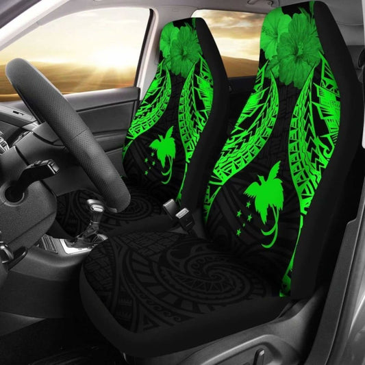 Papua New Guinea Polynesian Car Seat Covers Pride Seal And Hibiscus Green - 232125 - YourCarButBetter