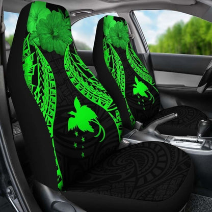 Papua New Guinea Polynesian Car Seat Covers Pride Seal And Hibiscus Green - 232125 - YourCarButBetter
