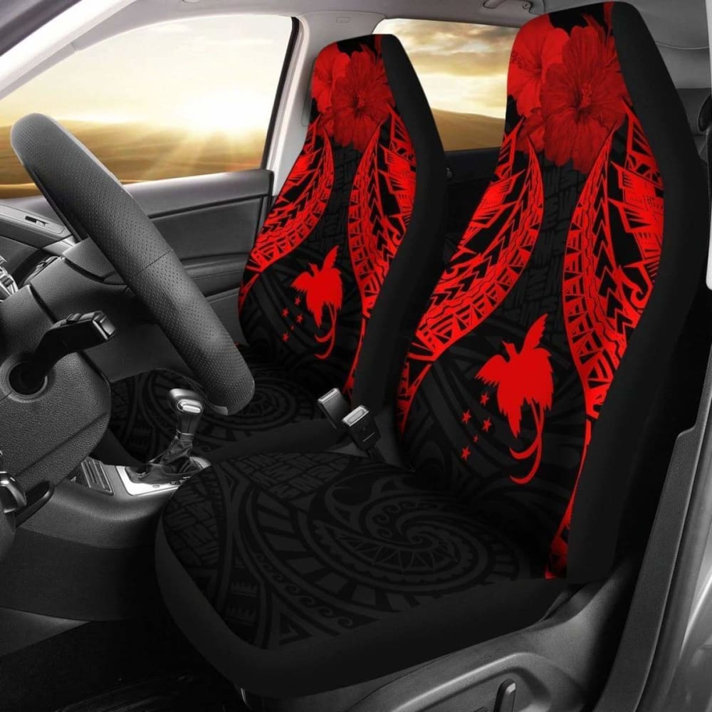 Papua New Guinea Polynesian Car Seat Covers Pride Seal And Hibiscus Red - 232125 - YourCarButBetter
