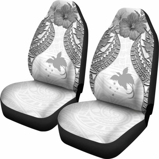 Papua New Guinea Polynesian Car Seat Covers Pride Seal And Hibiscus White - 232125 - YourCarButBetter