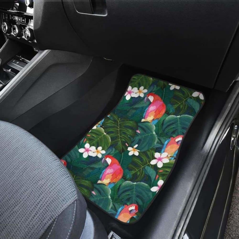 Parrot Palm Tree Leaves Flower Hibiscus Pattern Front And Back Car Mats 232125 - YourCarButBetter