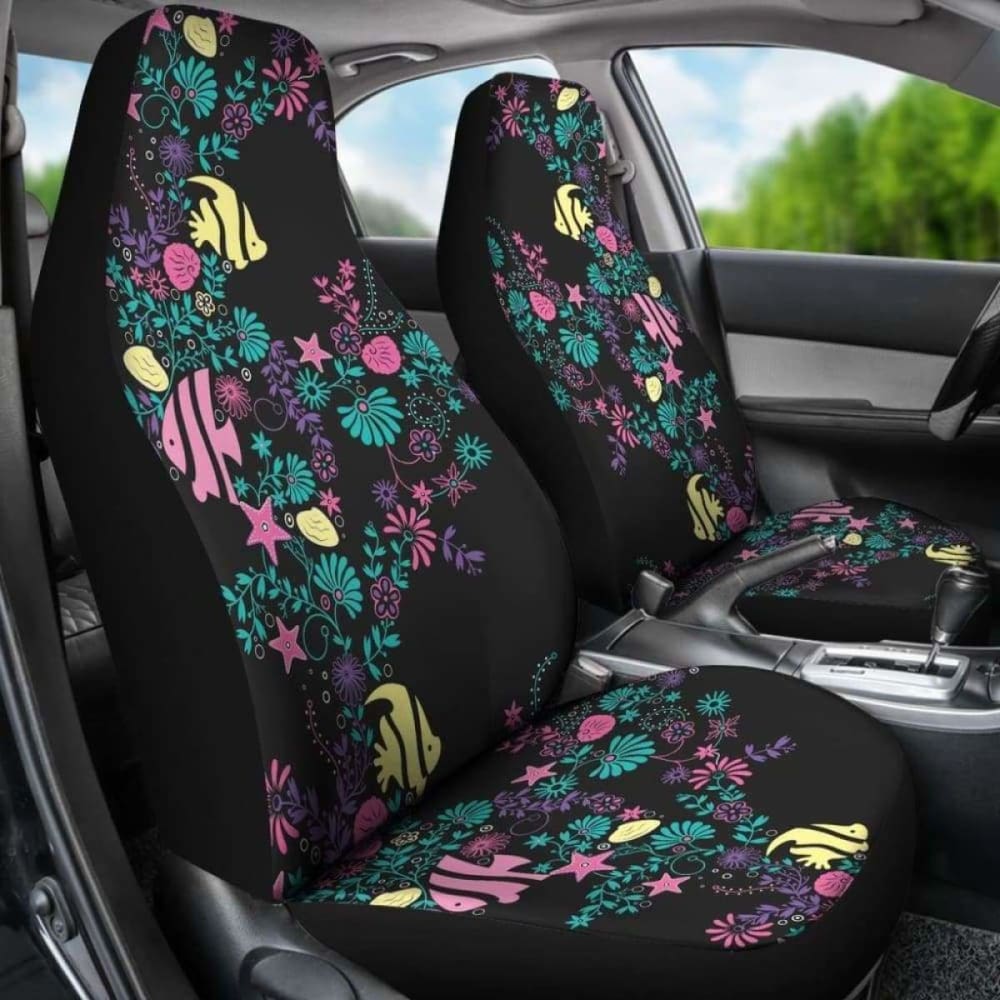 Pastel Ocean Chalky Style Water Themed Car Seat Covers Fish And Sea Shells 174914 - YourCarButBetter