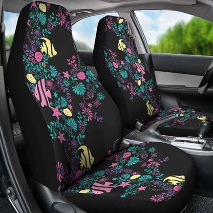 Pastel Ocean Chalky Style Water Themed Car Seat Covers Fish And Sea Shells 174914 - YourCarButBetter