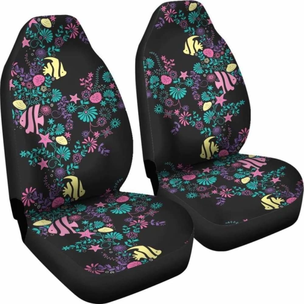 Pastel Ocean Chalky Style Water Themed Car Seat Covers Fish And Sea Shells 174914 - YourCarButBetter